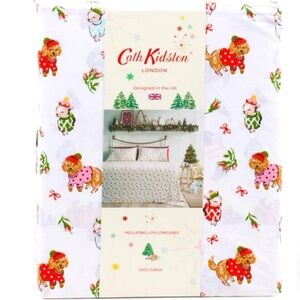 NWT- Cath Kidson "Puppy Love" Holiday Sheet Set-Size Full